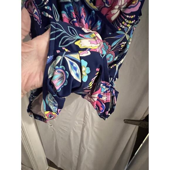 Maxine Of Hollywood Blue Floral One Piece Swimsuit Shirred Surplice Front Sz 8 - Picture 3 of 8